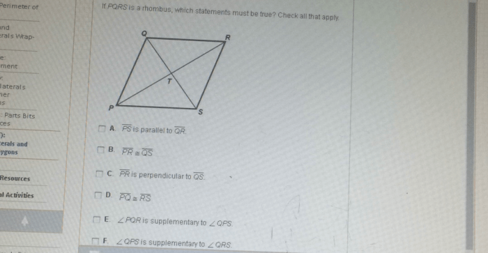 If pqrs is a rhombus which statement must be true