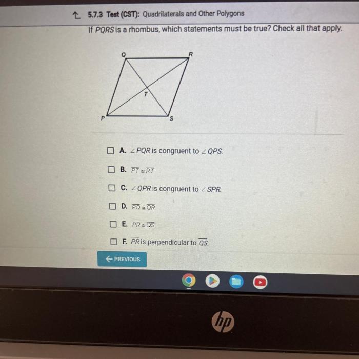 If pqrs is a rhombus which statement must be true